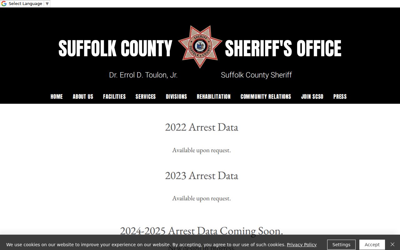 Suffolk County arrest data request-only notice