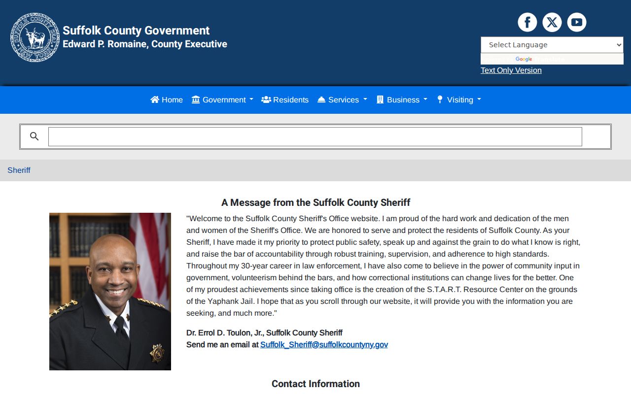 Suffolk County arrest lookup Sheriff contact page