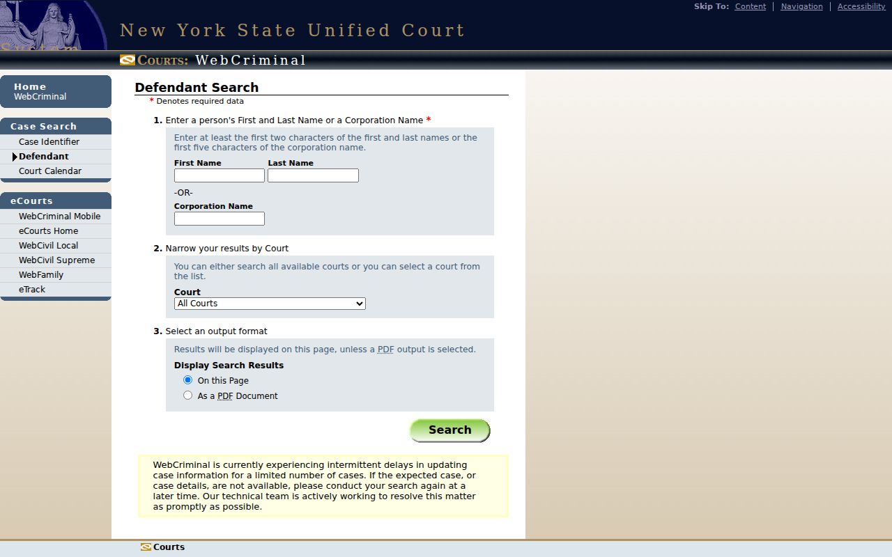 Suffolk County criminal court case WebCrims defendant search