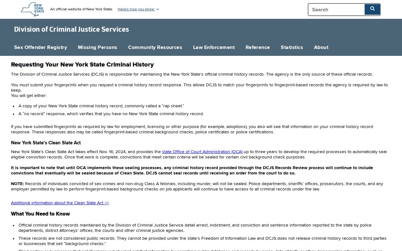 Suffolk County criminal history DCJS personal record review page