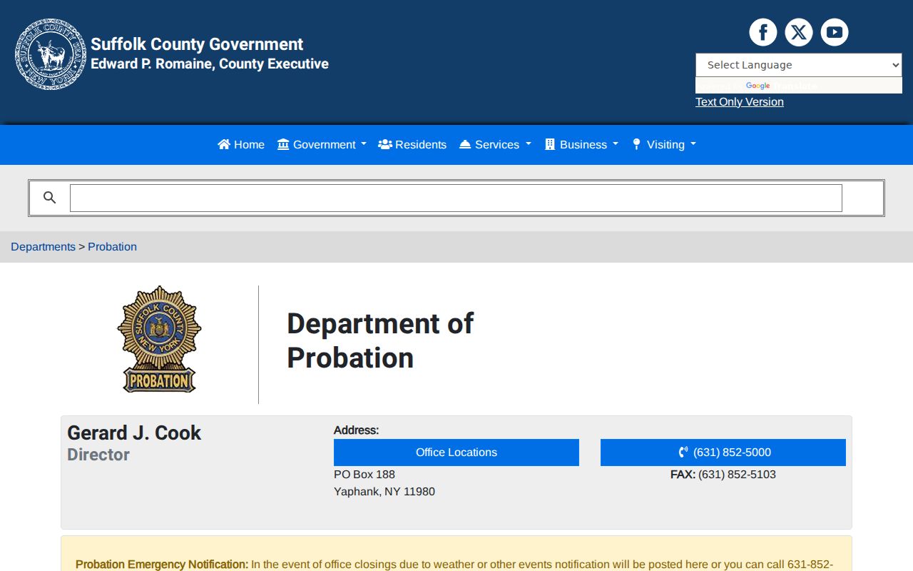 Suffolk County criminal records probation department page