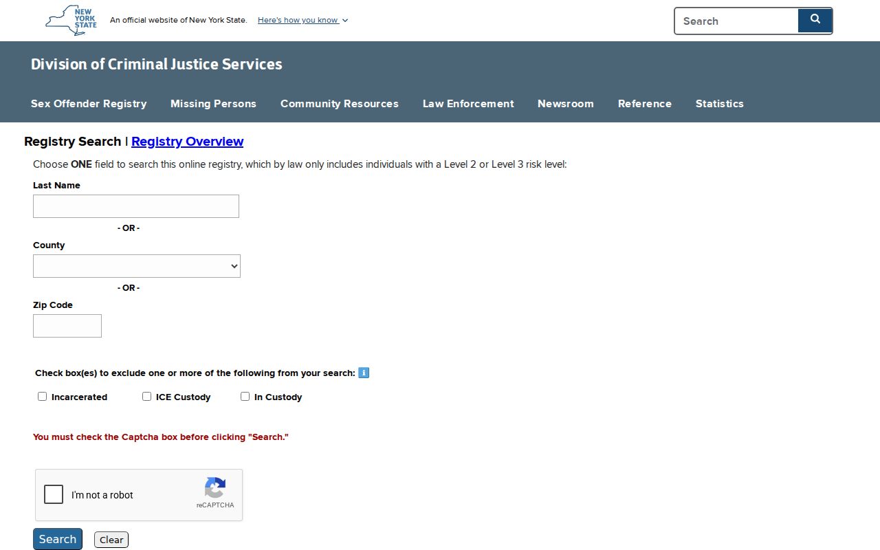 Suffolk County sex offender registry search form